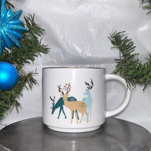 - Davids Tea Mug Reindeer White Holiday Christmas Stackable Gold Rim